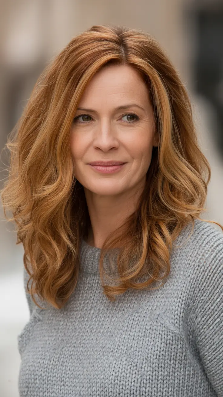 Hair Color & Winter Hairstyles for Women Over 40 2025-2026 Soft Ginger Waves
