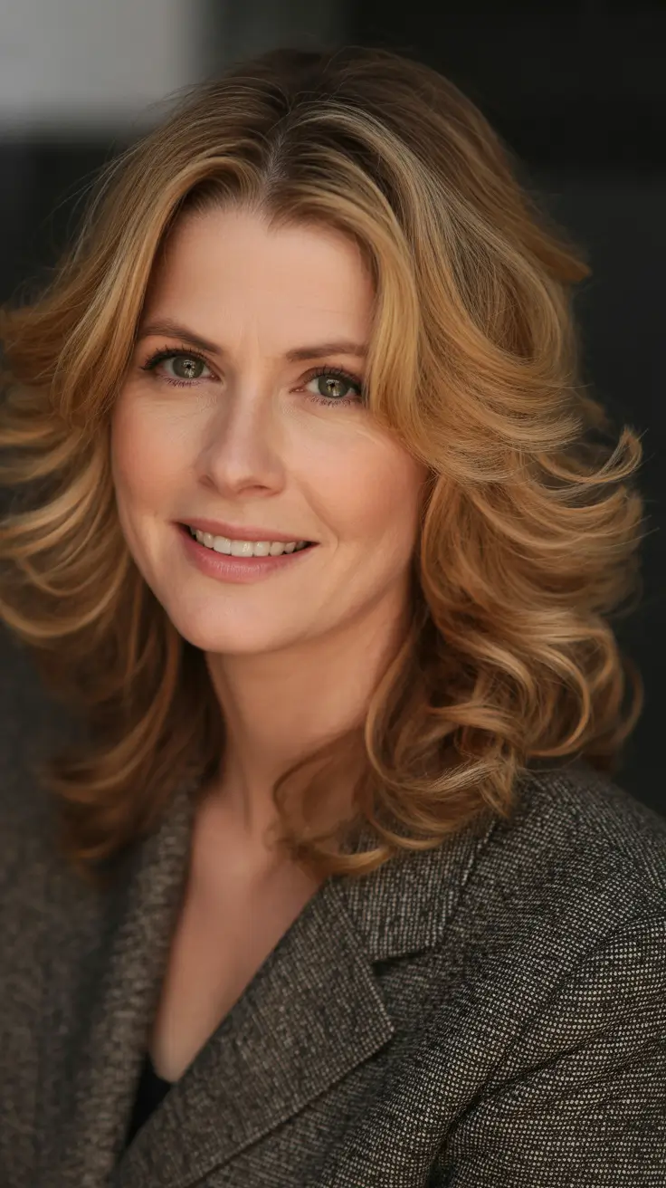 Hair Color & Winter Hairstyles for Women Over 40 2025-2026 Honey Blonde Volume Curls