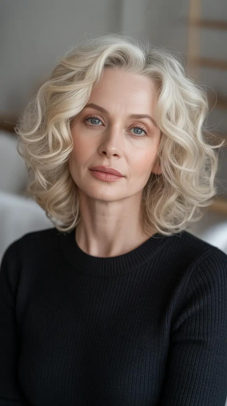 Hair Color & Winter Hairstyles for Women Over 40 2025-2026 Classic Platinum Curls