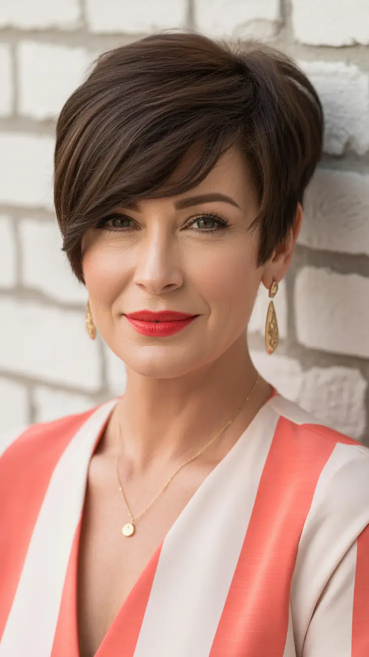 Hair Color & Winter Hairstyles for Women Over 40 2025-2026 Chocolate Sleek Crop