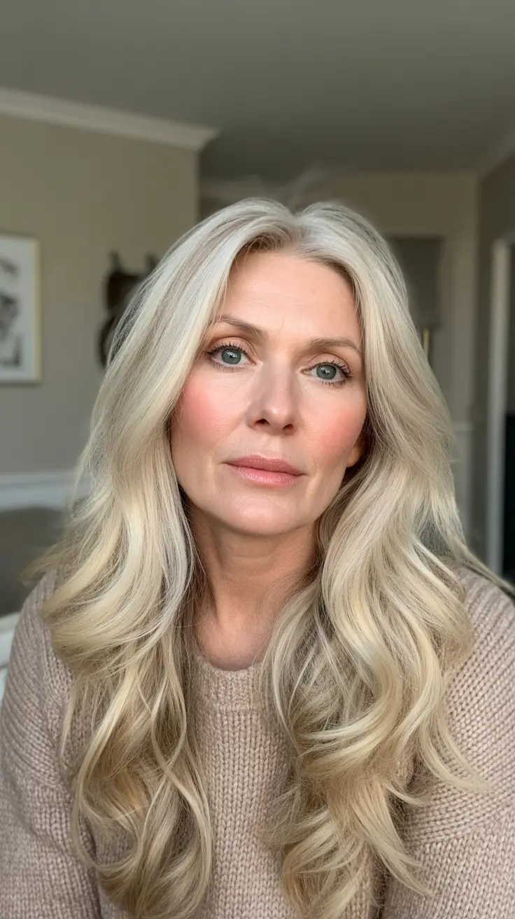 Hair Color & Winter Hairstyles for Women Over 40 2025-2026 Soft Platinum Layers