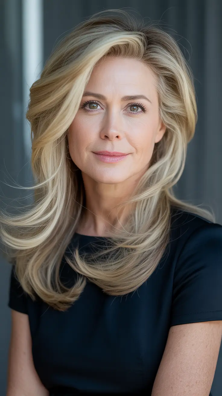 Hair Color & Winter Hairstyles for Women Over 40 2025-2026 Classic Voluminous Blonde