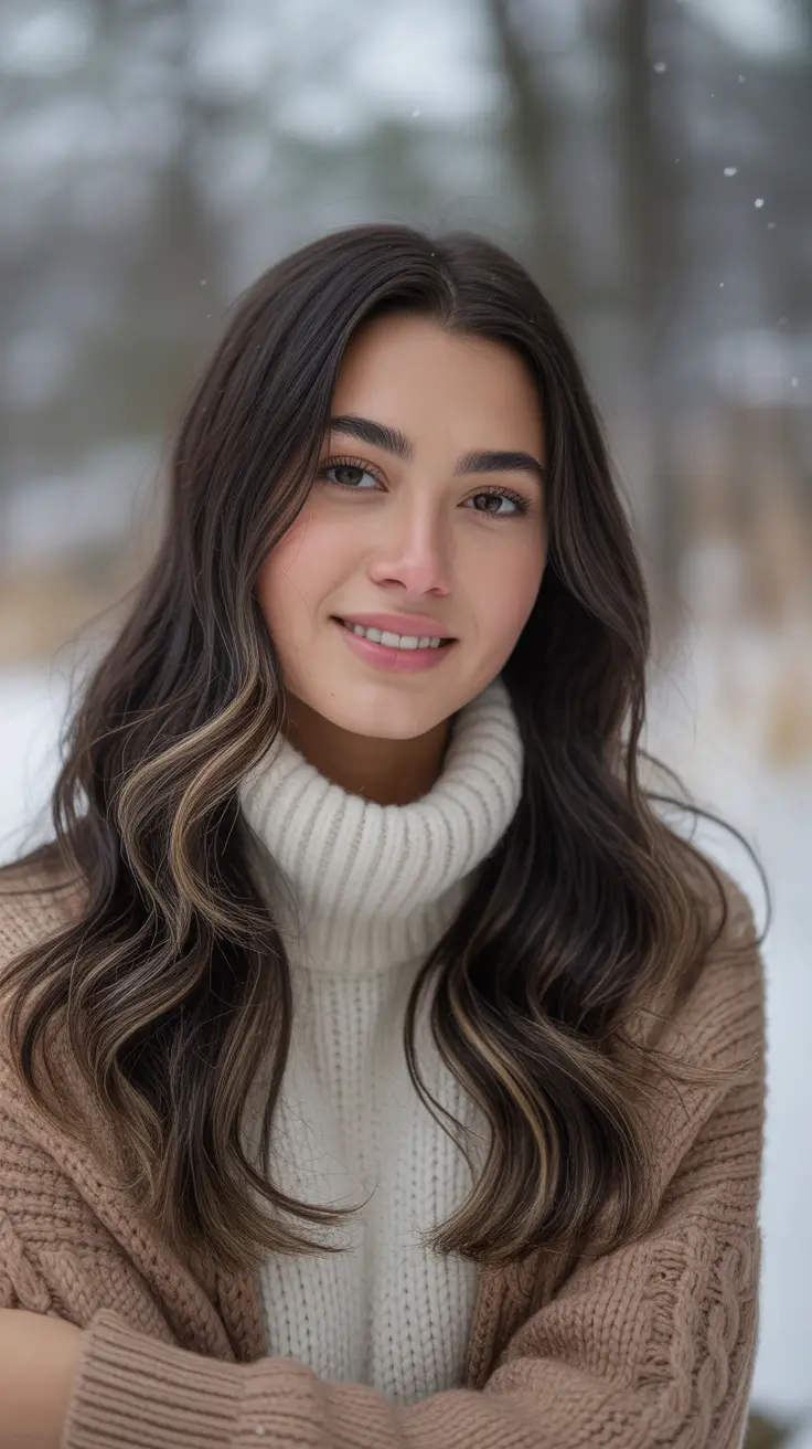 Hair Colors Ideas for Winter 2025–2026 Warm Brunette with Caramel Lights