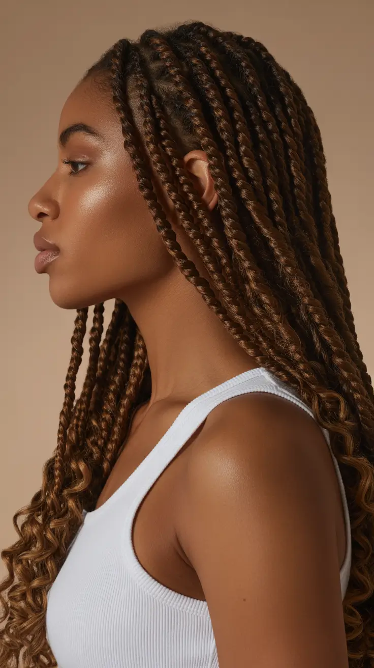 Hairstyles for Black Women Winter 2025-2026 Warm Honey Twists with Loose Ends
