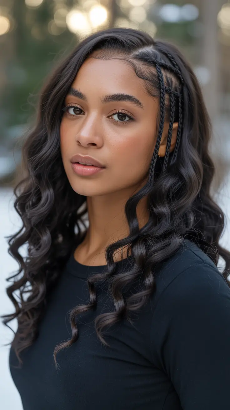 Hairstyles for Black Women Winter 2025-2026 Soft Waves with Mini Braids
