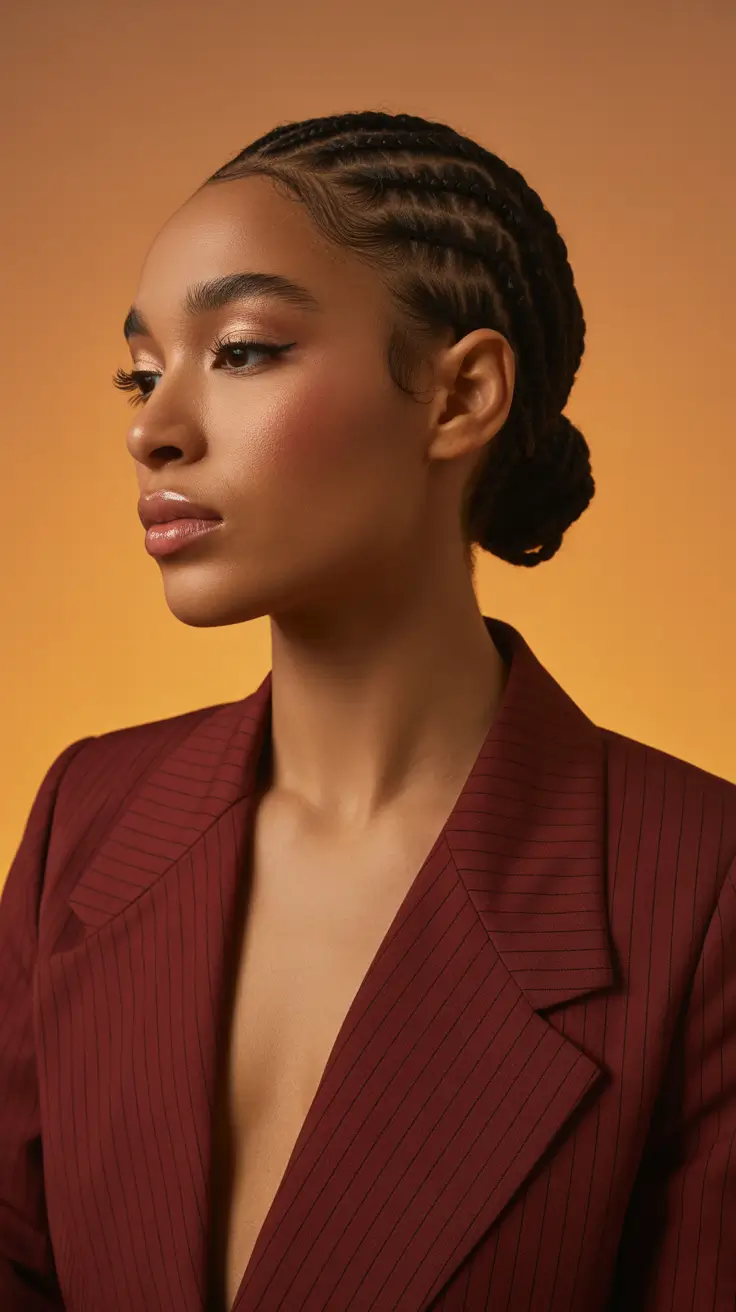Hairstyles for Black Women Winter 2025-2026 Low Braided Bun with Sleek Lines
