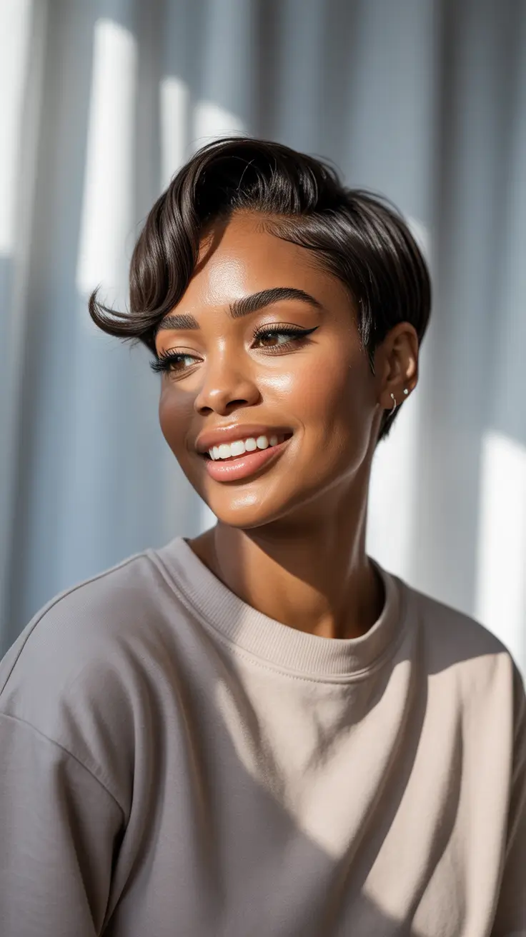 Hairstyles for Black Women Winter 2025-2026 Short Glossy Pixie with Retro Waves