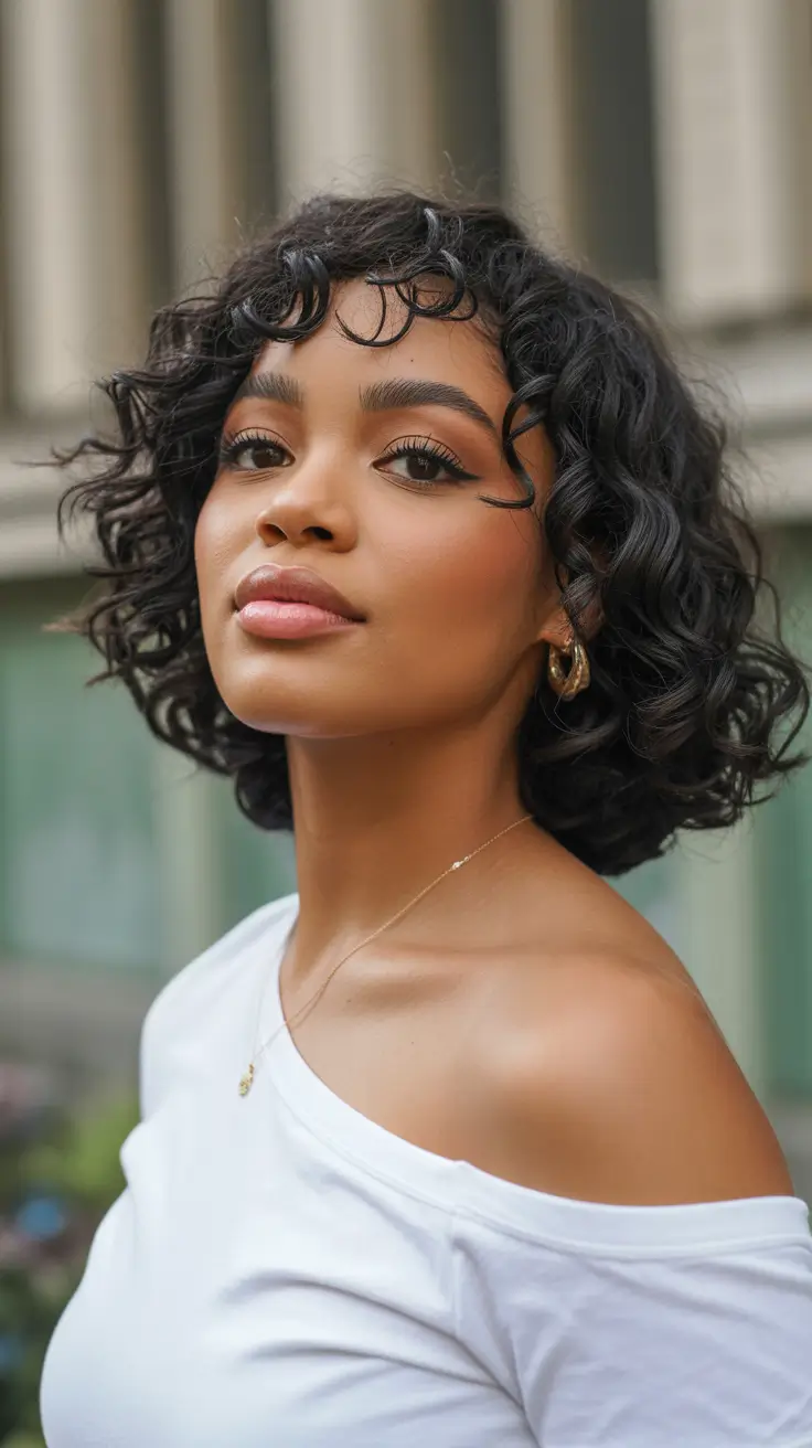 Hairstyles for Black Women Winter 2025-2026 Curly Bob with Soft Bangs