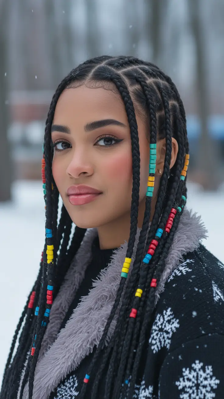 Hairstyles for Black Women Winter 2025-2026 Playful Braids with Colorful Beads