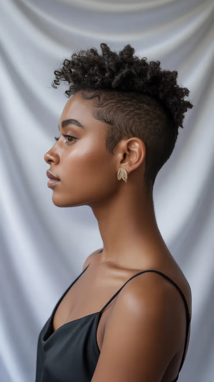 Hairstyles for Black Women Winter 2025-2026 Shaved Sides with Natural Top Curls