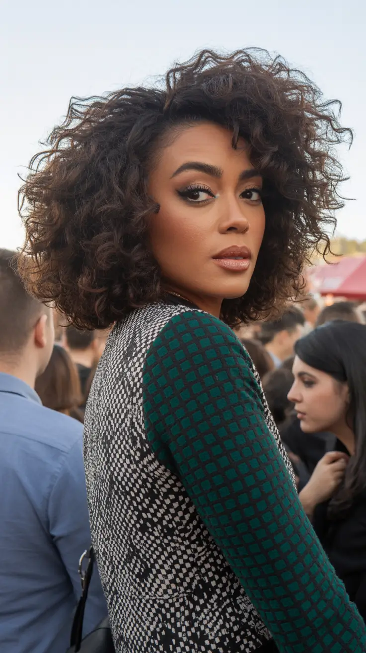 Hairstyles for Black Women Winter 2025-2026 Voluminous Curly Bob with Side Part