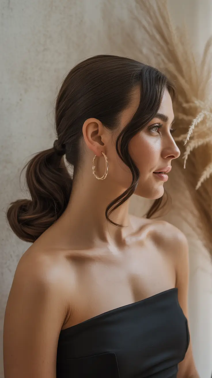 Hairstyles Ideas for Winter 2025-2026 Low Ponytail with Polished Waves