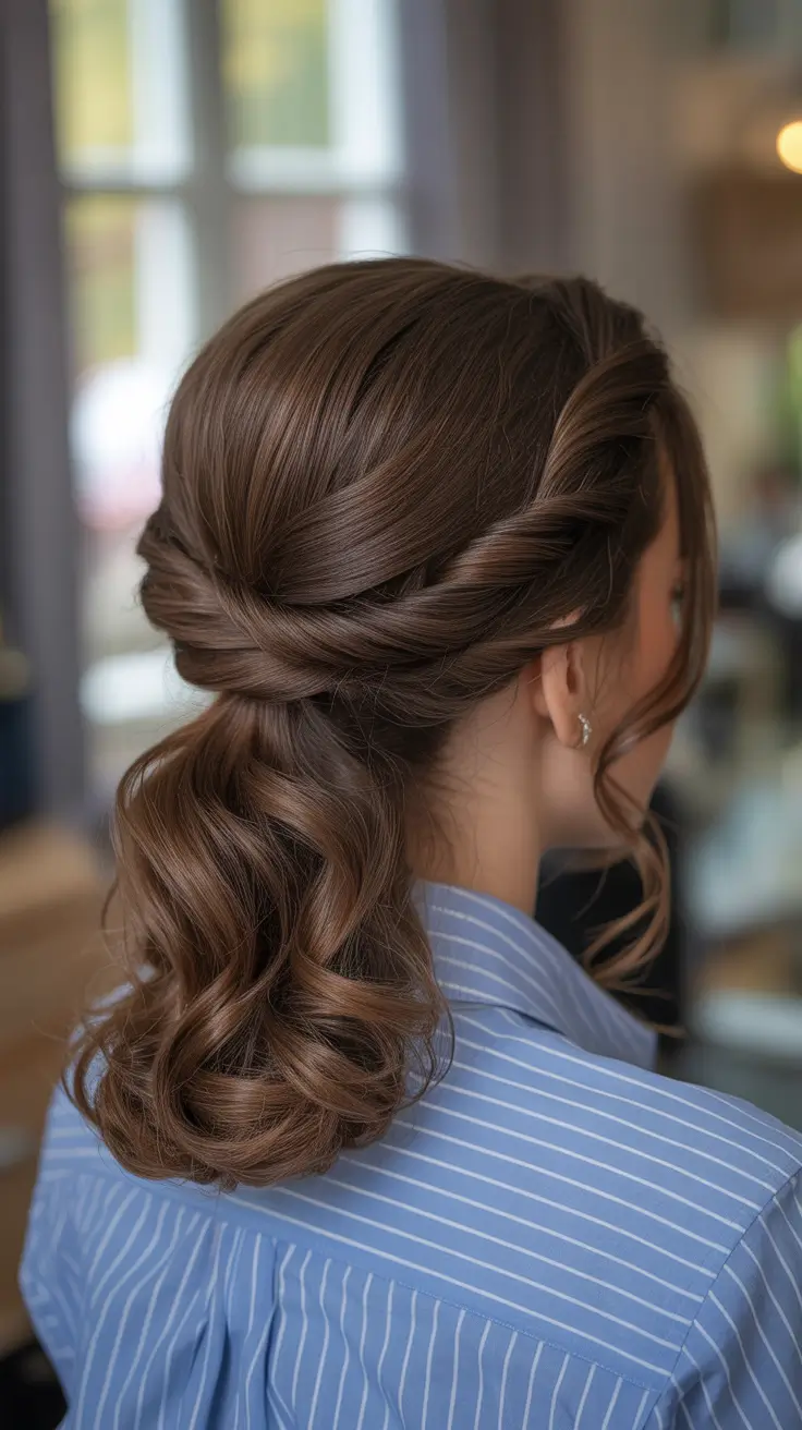 Hairstyles Ideas for Winter 2025-2026 Twisted Low Updo with Loose Curls