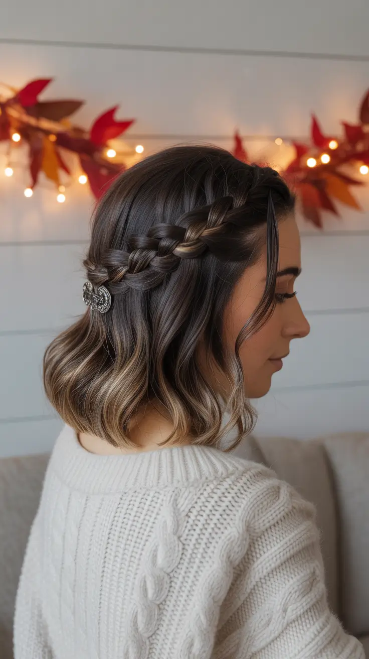 Hairstyles Ideas for Winter 2025-2026 Boho Braided Half-Up for Short Hair