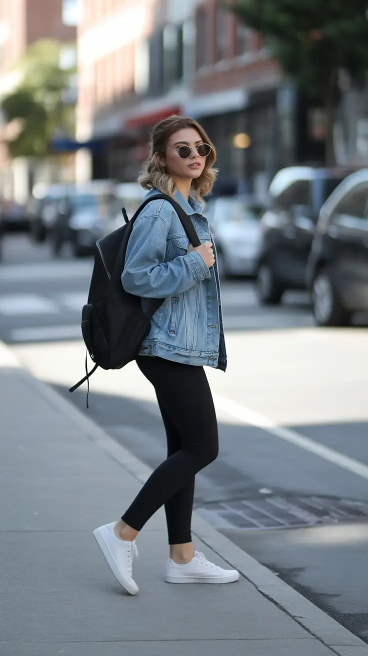 legging outfits ideas 2026 Denim and Black: The Effortless Classic