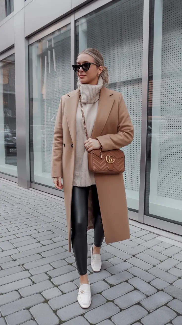 legging outfits ideas 2026 Camel Elegance in Motion