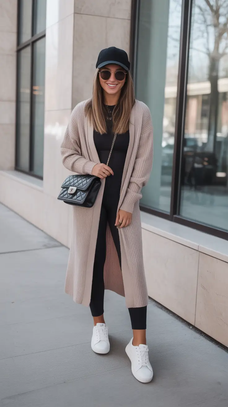legging outfits ideas 2026 Cozy Neutrals with a Sporty Twist