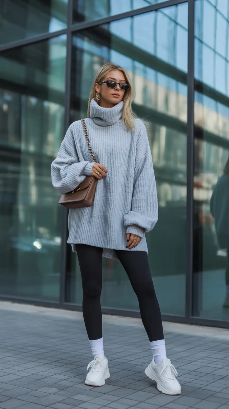 legging outfits ideas 2026 Chic Oversized Knit with Street Spirit