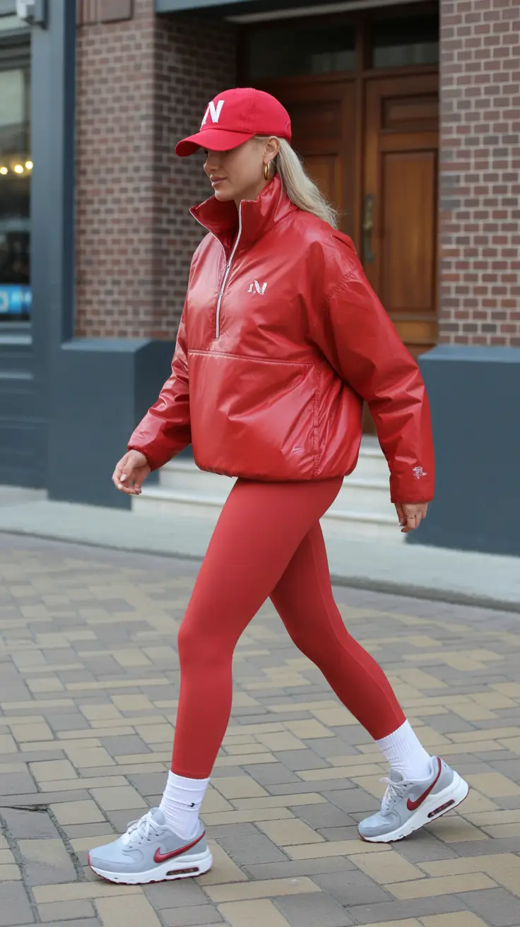legging outfits ideas 2026 Red Power in Motion