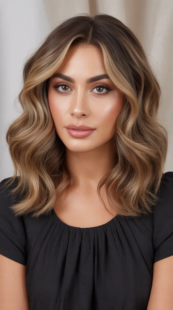 Medium Haircuts Winter 2025-2026 Bronde Balayage with Classic Waves