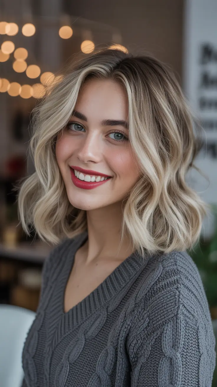 Medium Haircuts Winter 2025-2026 Soft Blonde Bob with Winter Glow