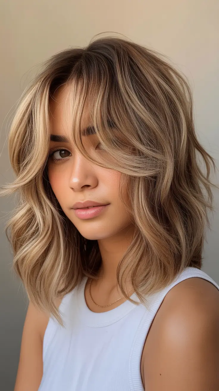 Medium Haircuts Winter 2025-2026 Sunlit Beige Waves with Airy Texture