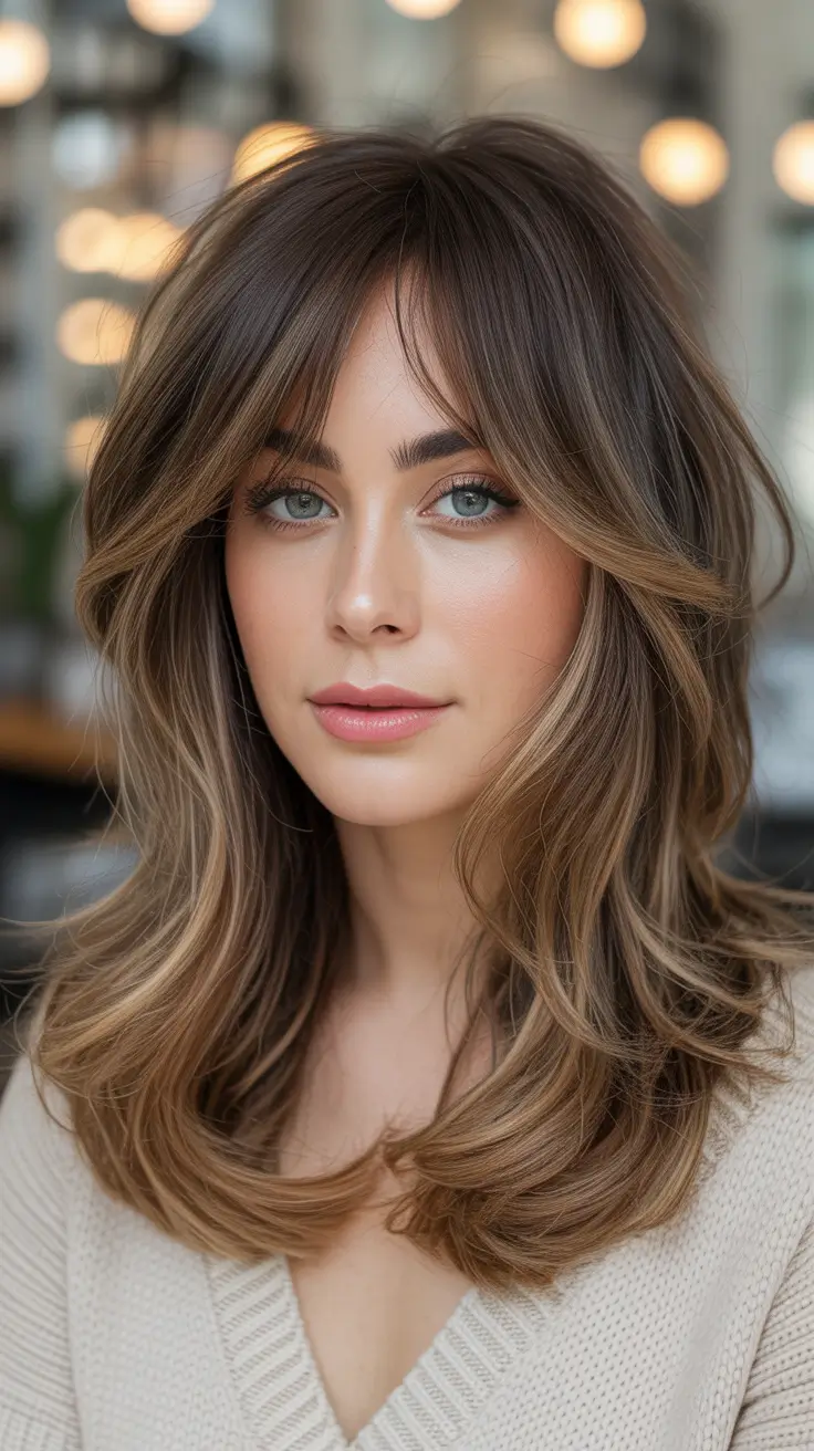 Medium Haircuts Winter 2025-2026 Layered Brunette with Feathered Ends