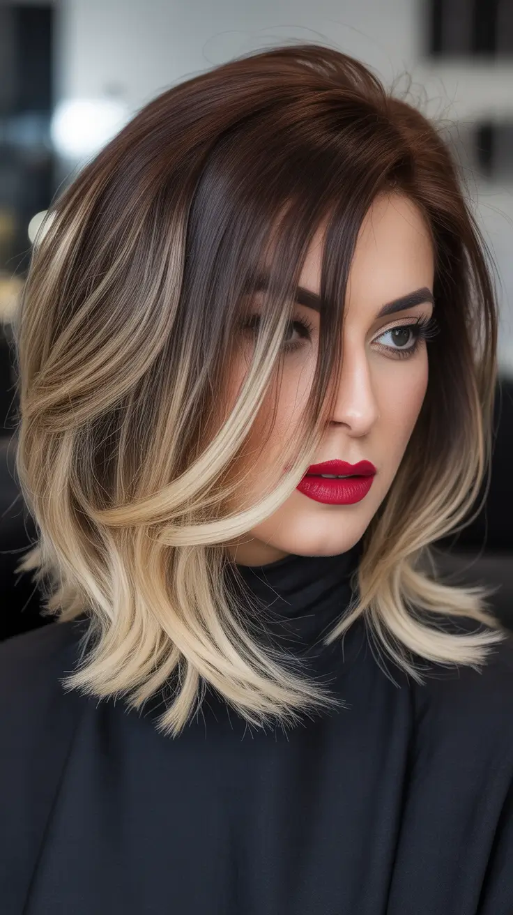 Medium Haircuts Winter 2025-2026 Bold Contrast Bob with Cool Blonde Ends