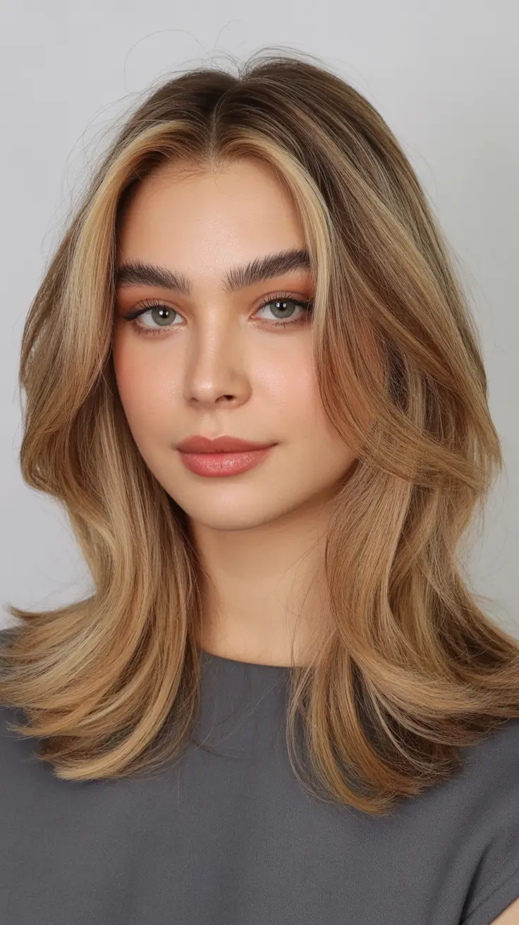 Medium Haircuts Winter 2025-2026 Golden Beige Layers with Natural Flow