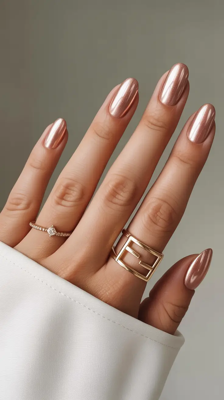 Nail Colors for Winter 2025–2026 Champagne Metallic Glow