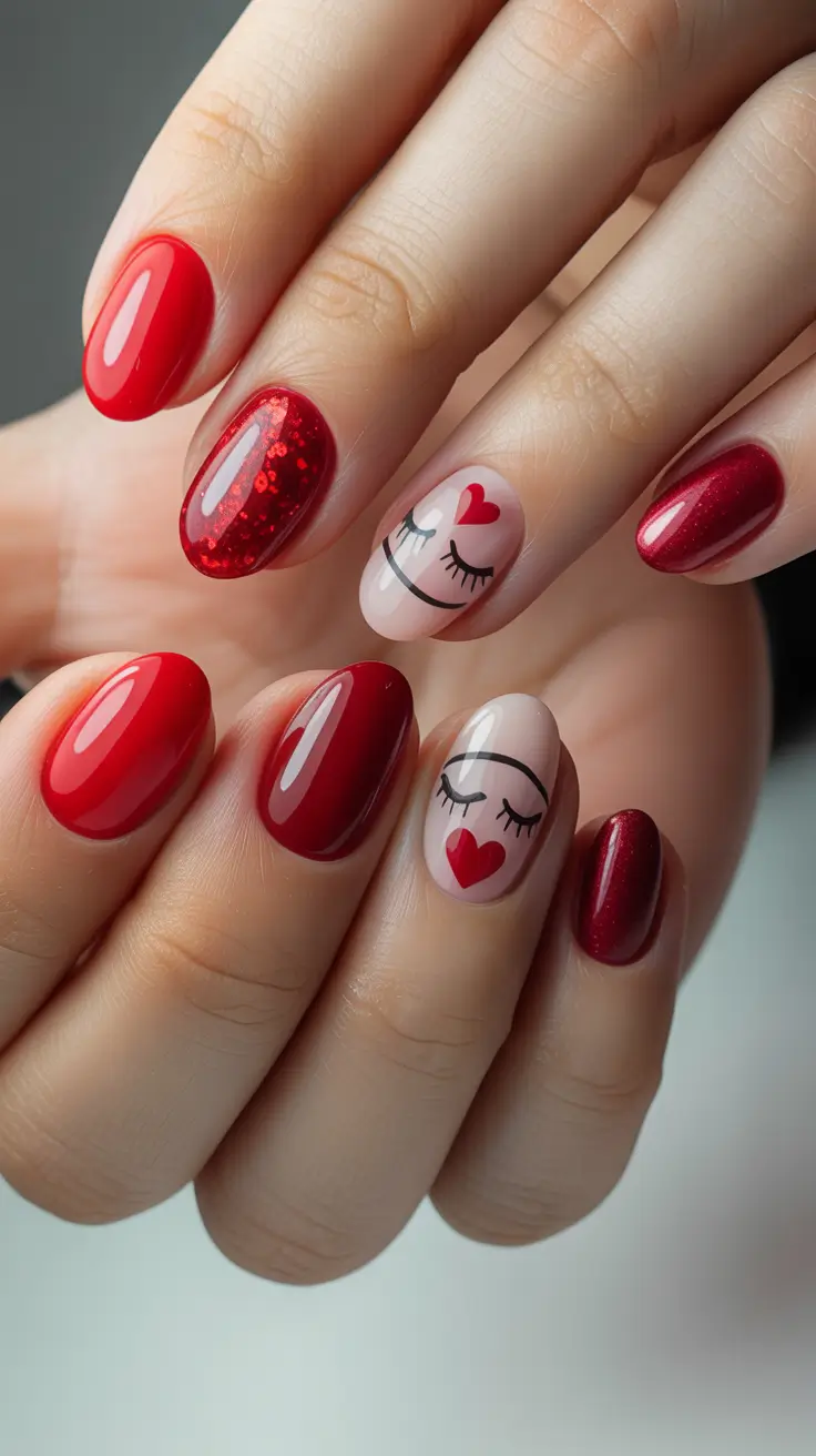 Winter Acrylic Nails 2025–2026 Romantic Red Hearts
