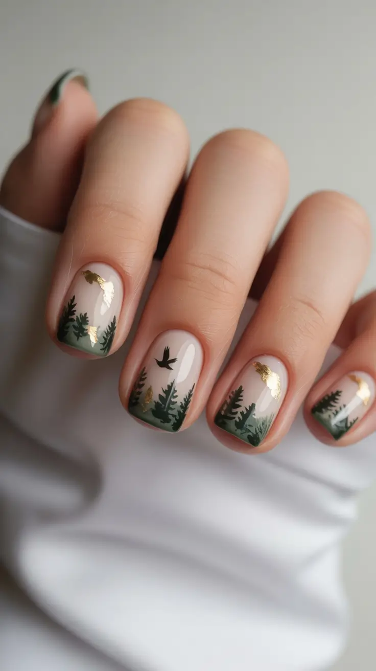 Winter Acrylic Nails 2025–2026 Evergreen Forest Escape