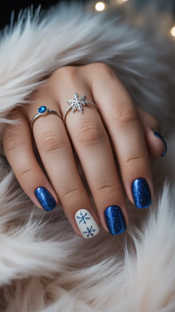 Winter Acrylic Nails 2025–2026 Midnight Blue Magic