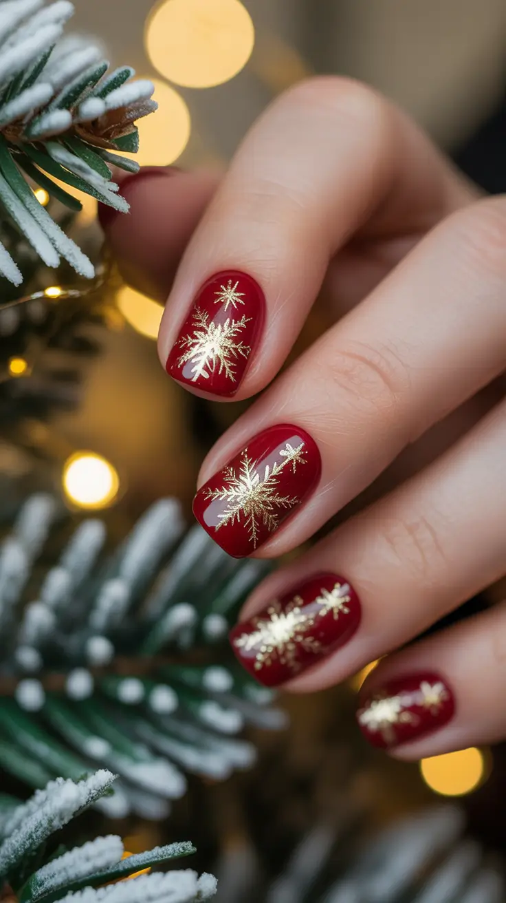 Winter Acrylic Nails 2025–2026 Crimson Snowfall