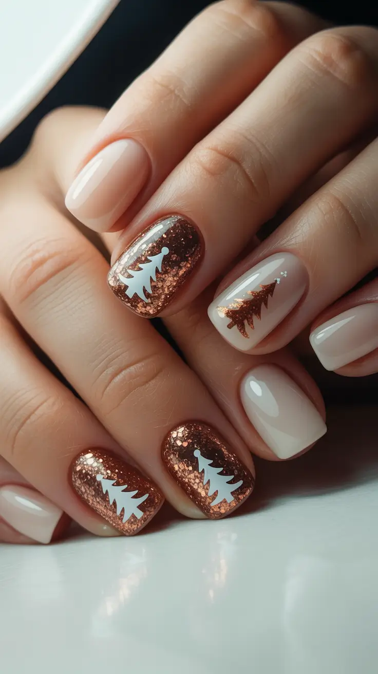 Winter Acrylic Nails 2025–2026 Golden Trees of Winter