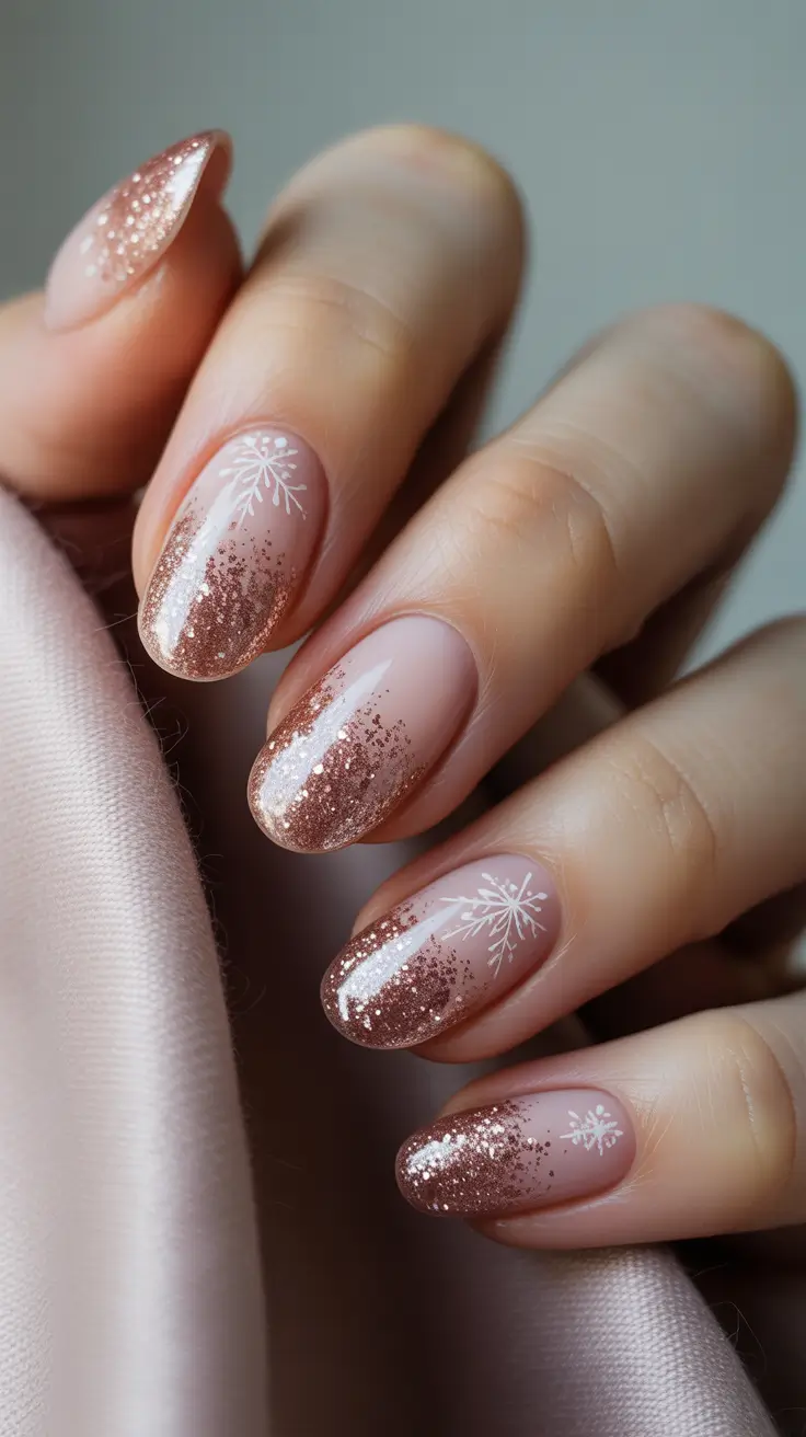 Winter Acrylic Nails 2025–2026 Rose Gold Frost
