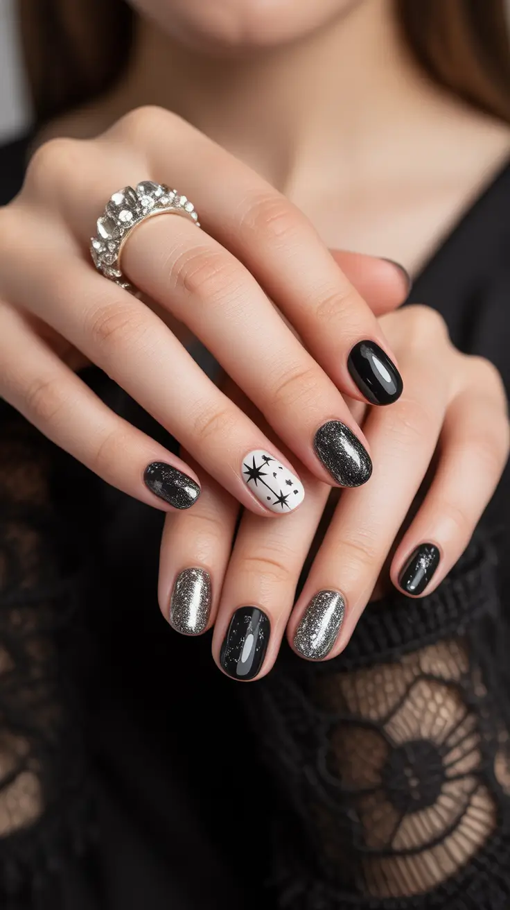 Winter Acrylic Nails 2025–2026 Black Velvet Glam