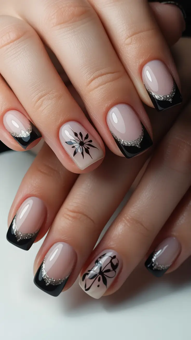 Winter Acrylic Nails 2025–2026 Black French Elegance