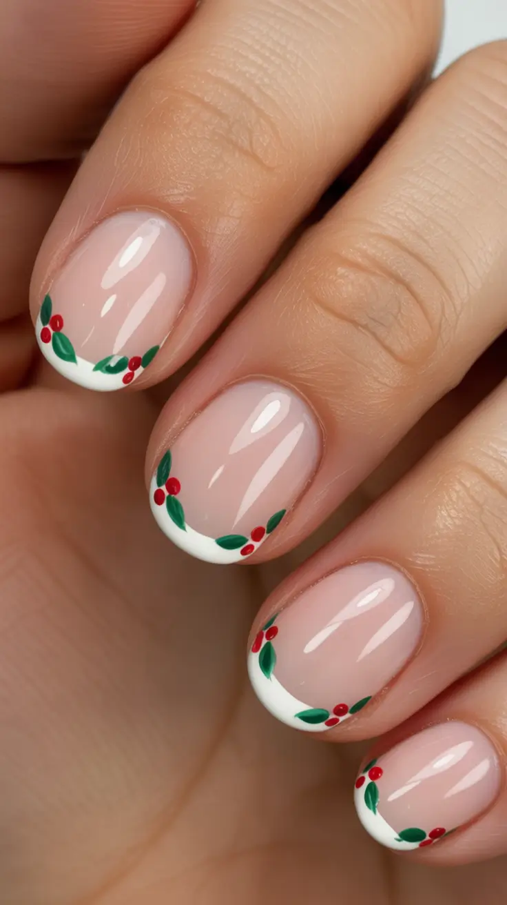 Winter Acrylic Nails 2025–2026 Modern French with Holly Accents