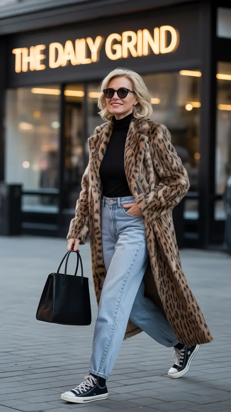 Outfits for Women Over 40 Winter 2025-2026 Effortless Confidence in Leopard and Denim