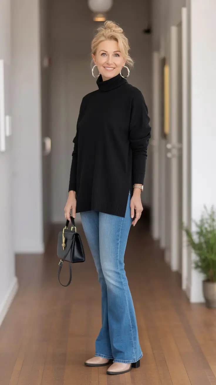 Outfits for Women Over 40 Winter 2025-2026 Timeless Black and Denim Simplicity