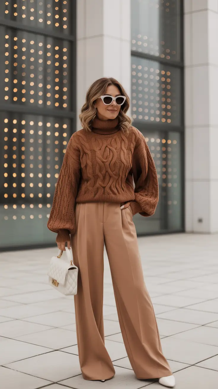 Outfits for Women Over 40 Winter 2025-2026 Monochrome Elegance in Warm Caramel Tones