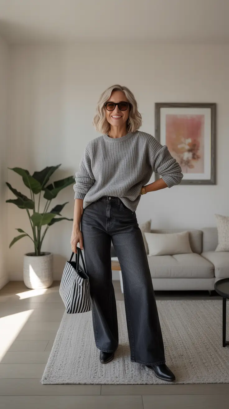 Outfits for Women Over 40 Winter 2025-2026 Casual Elegance in Soft Grays