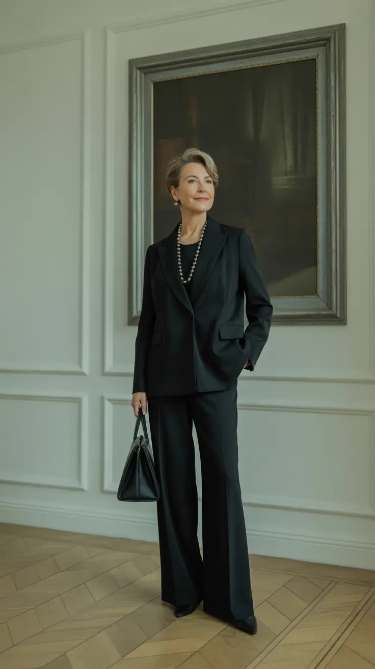 Outfits for Women Over 50 – Classic Black Suit – Effortless Authority