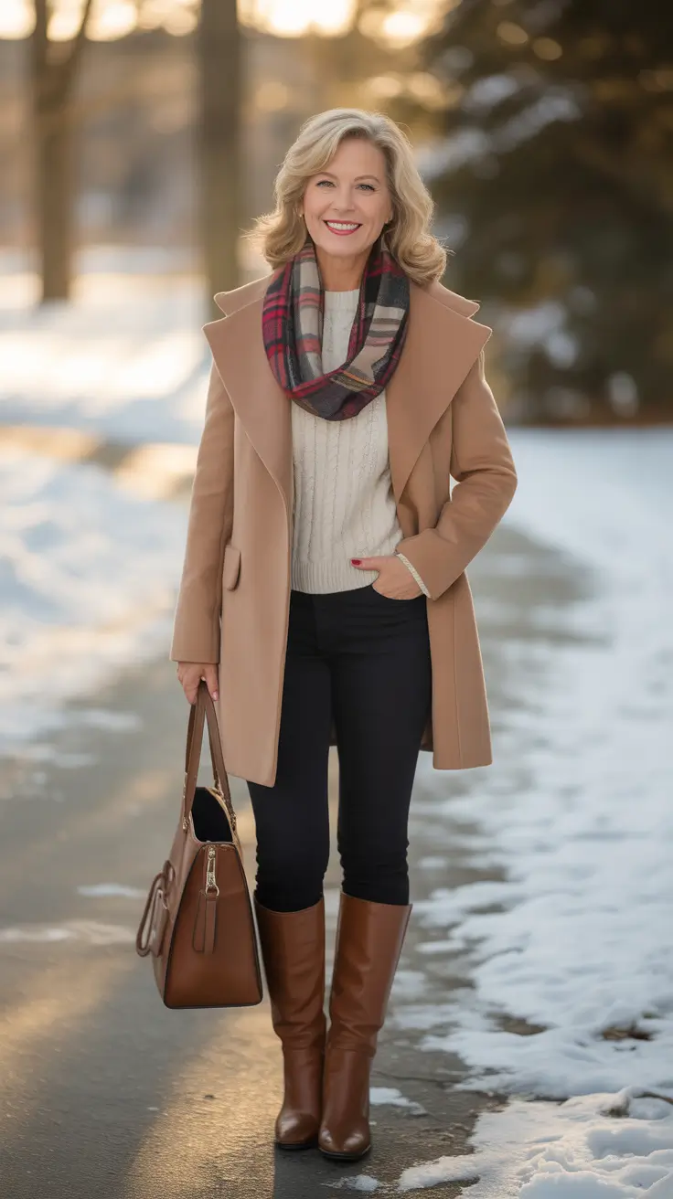 Outfits for Women Over 50 – Classic Camel and Cozy Textures