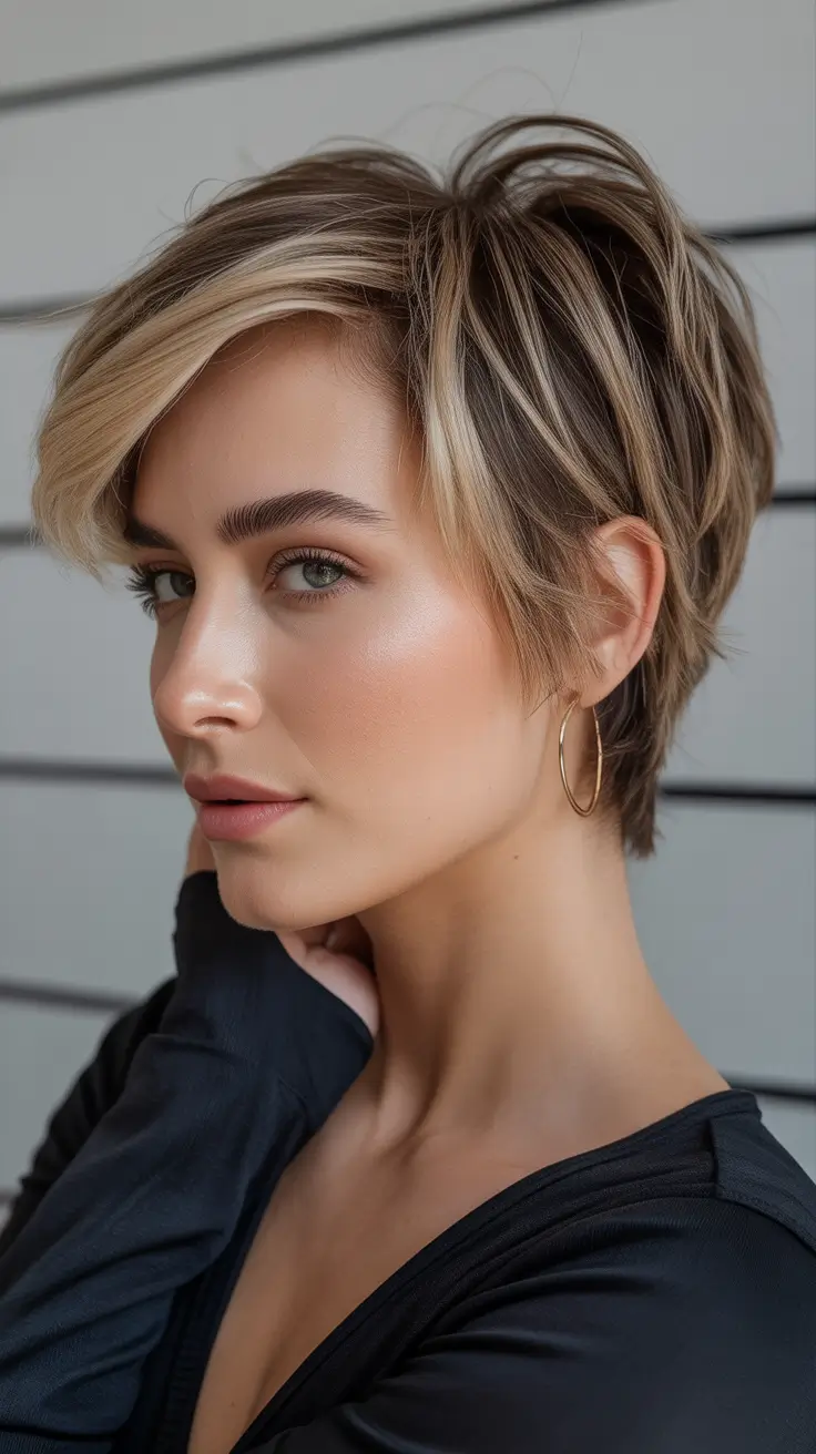 Pixie Haircuts Ideas for Winter 2025–2026 Caramel-Blend Pixie with Natural Glow