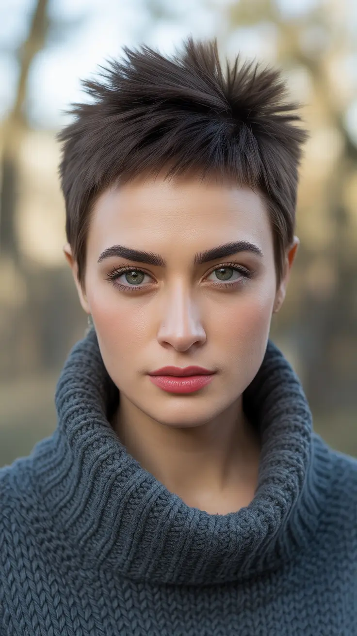 Pixie Haircuts Ideas for Winter 2025–2026 Modern Textured Pixie with Bold Edge