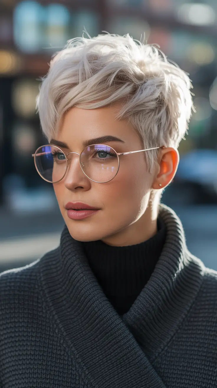 Pixie Haircuts Ideas for Winter 2025–2026 Platinum Pixie with Airy Texture