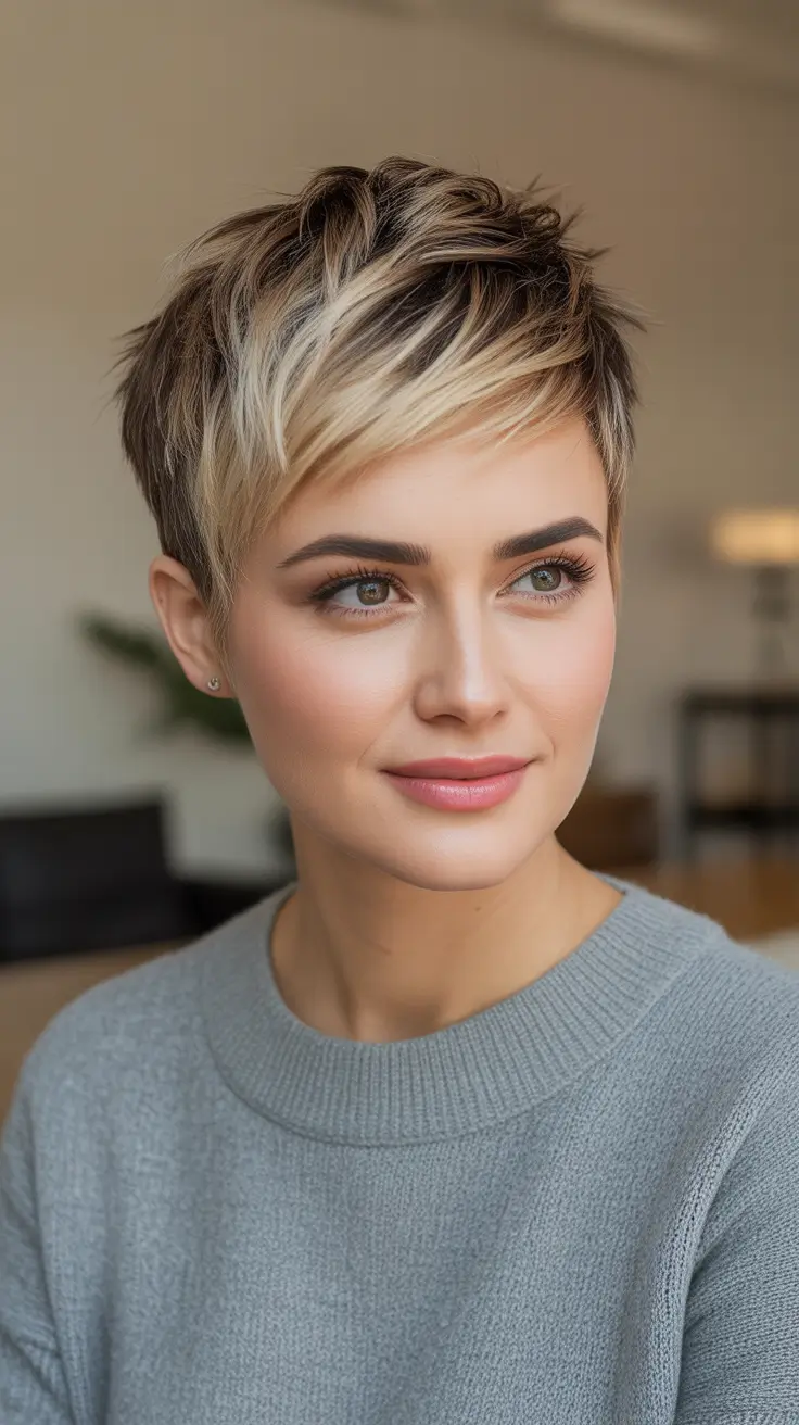 Pixie Haircuts Ideas for Winter 2025–2026 Softly Blended Blonde Pixie