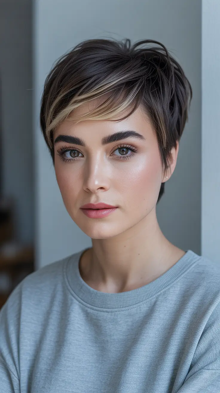 Pixie Haircuts Ideas for Winter 2025–2026 Classic Brunette Pixie with Subtle Highlights